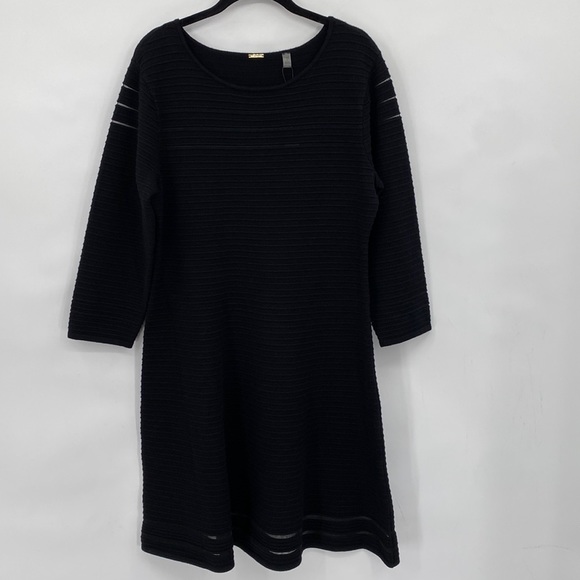 Tahari Ribbed Sheath Dress Stretchy Classic Minimalist Elegant Black Size Large - Picture 1 of 8